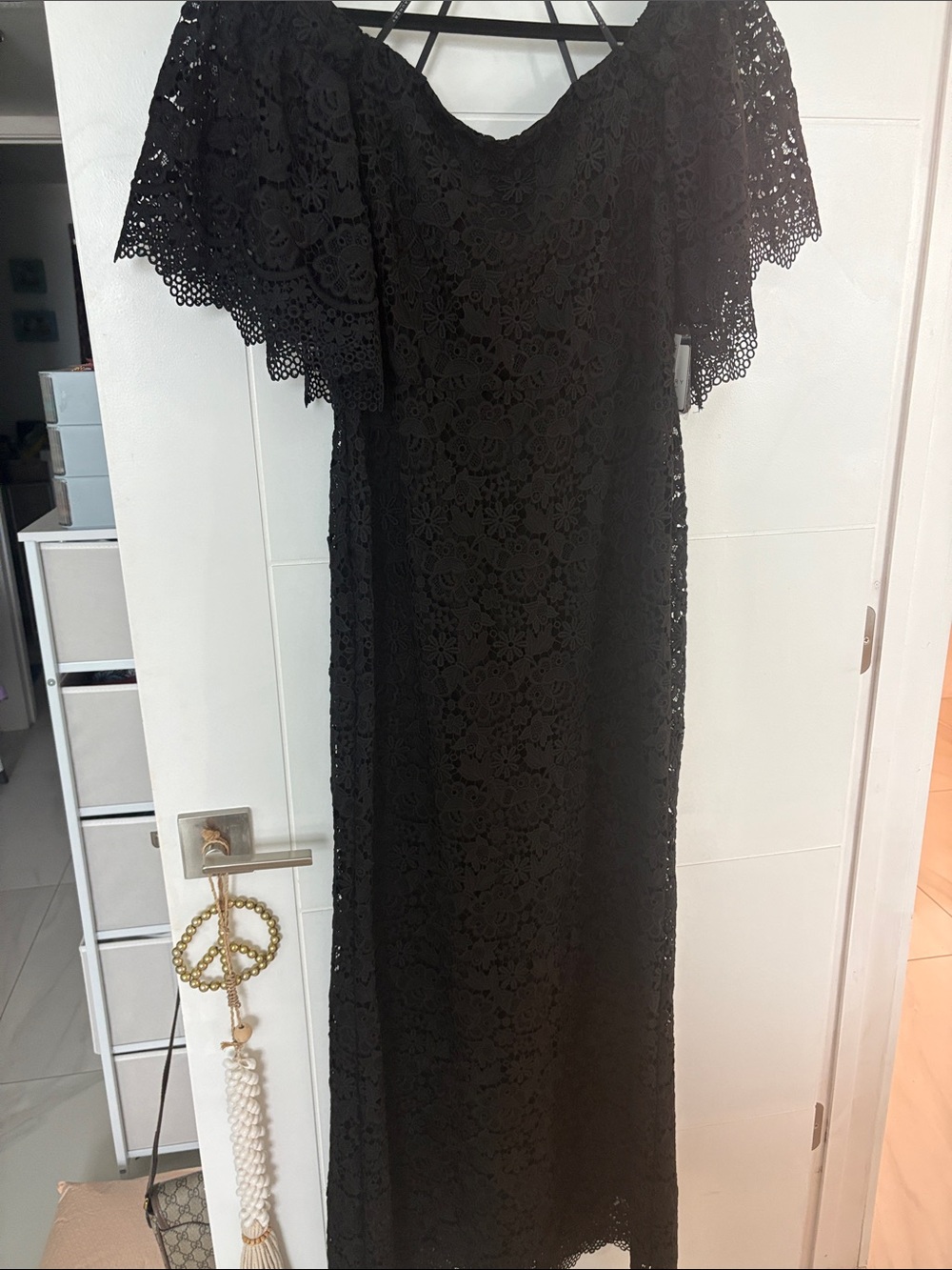 Laundry By Shelli Segal Black Lace Maxi Dress with Flutter Sleeves - Picture 6 of 6